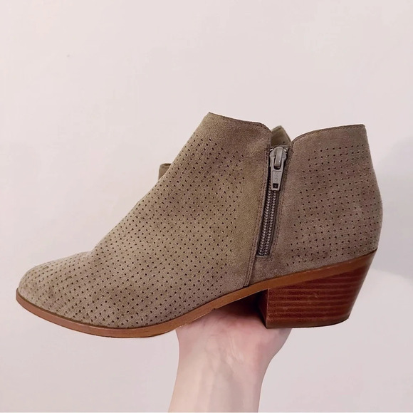 J. Crew Perforated Microsuede Boots Short Booties Tan Brown Zippers - Picture 3 of 7